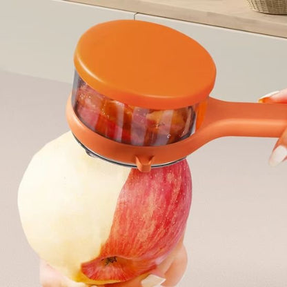 eplucheur legume orange avec rangement intégré pour éplucher pomme