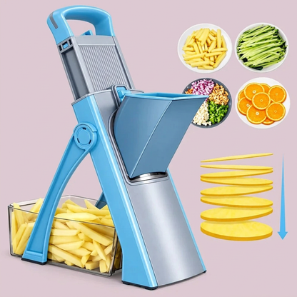 mandoline cuisine bleue a côté rondelle d'orange